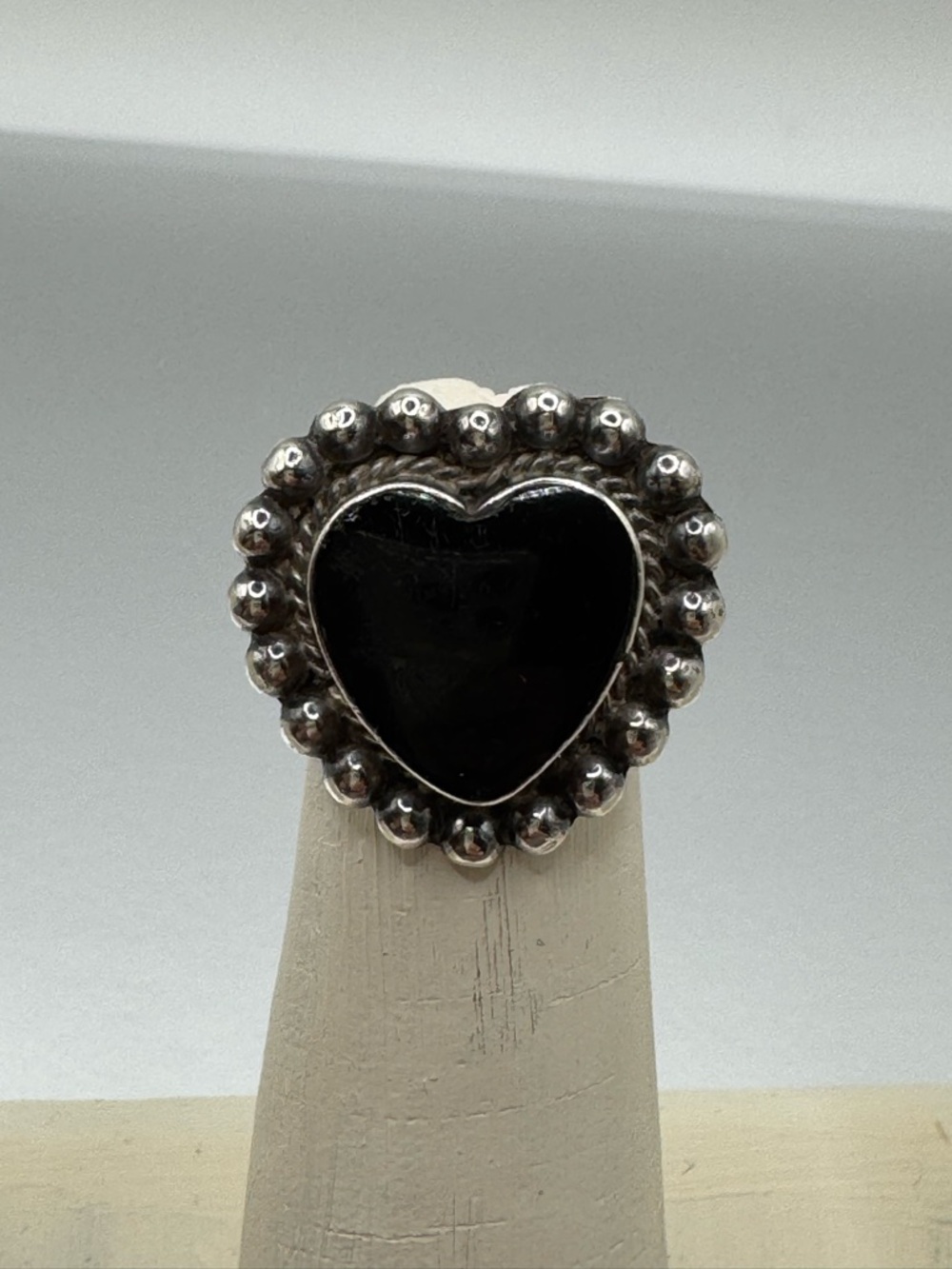 Silver Heart Black Onyx 925 Silver Ring -